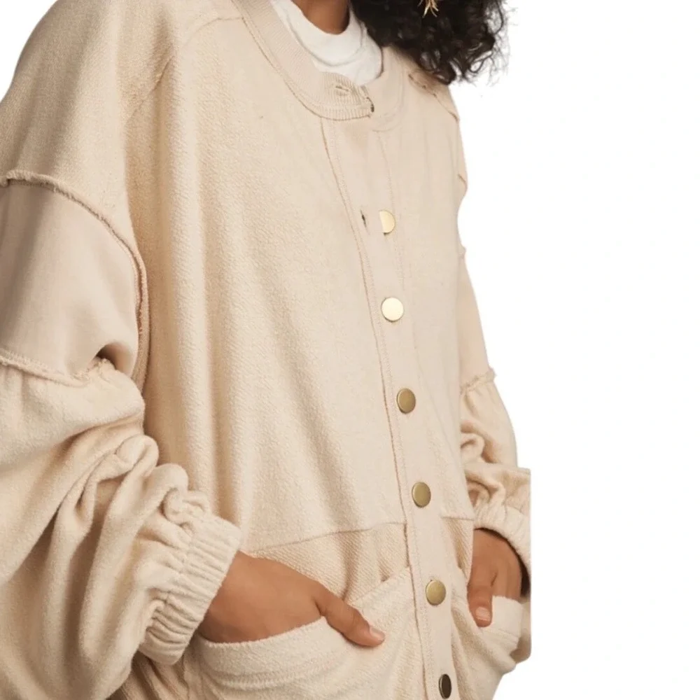 Anthropologie Pilcro Button-Front Boho Cozy Cotton Shacket Cream Jacket S‎